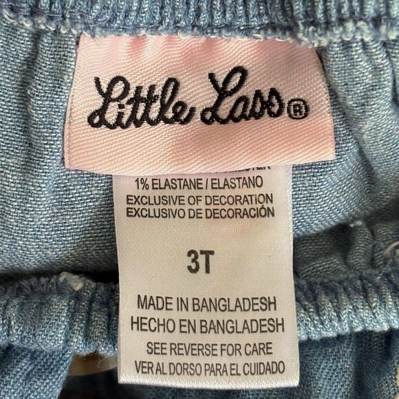 Little Lass Size 3T Denim & Cotton Pinstriped Ruffle Leg Wide Collar Jumpsuit #M - Picture 5 of 7